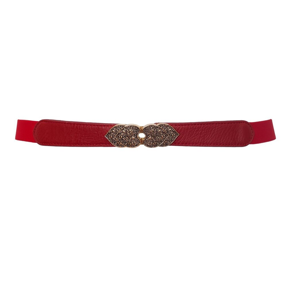 1612 Evogues Plus Size Heart Buckle Skinny Belt Red- One